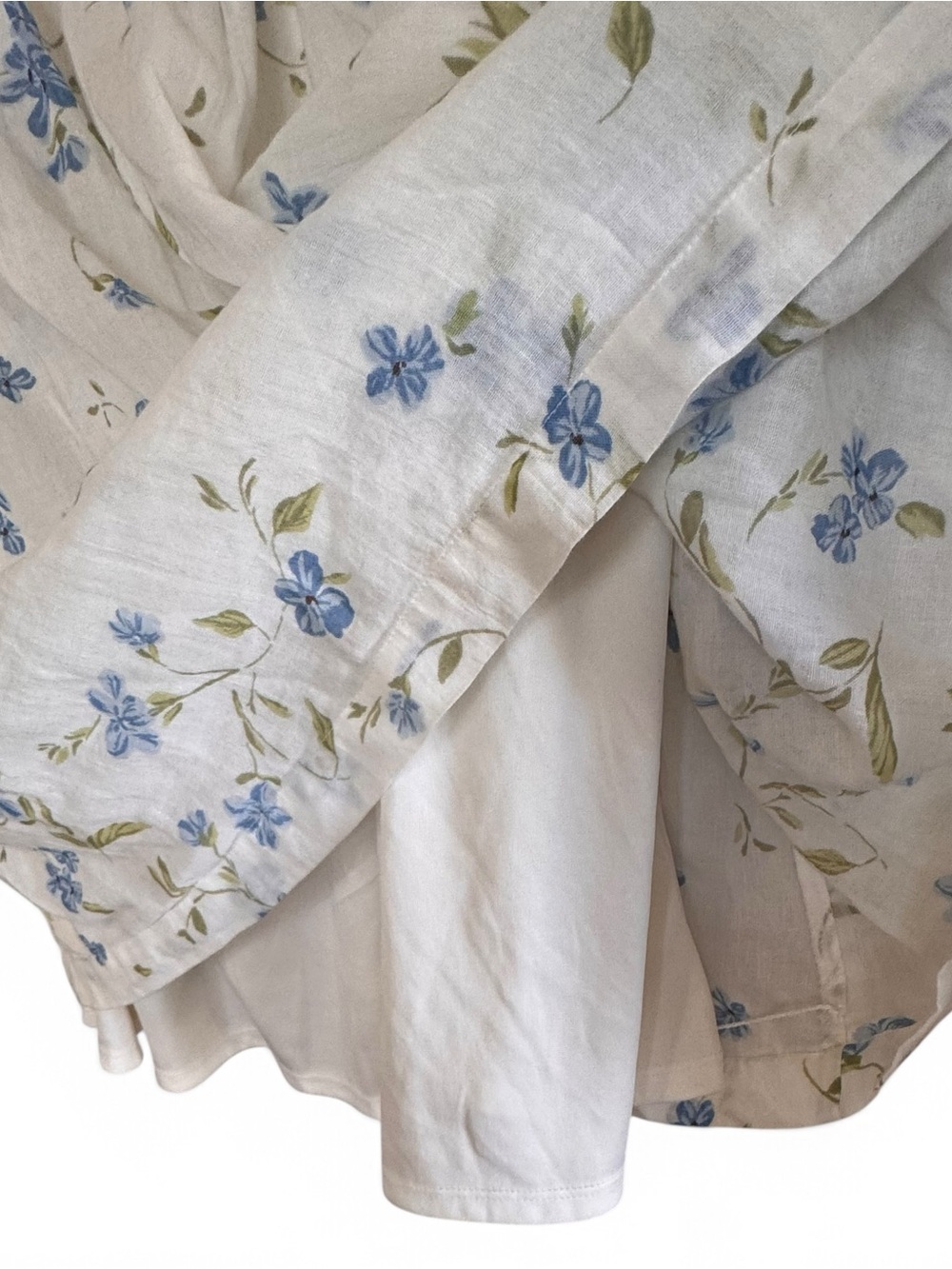 Cream Floral Puff-Sleeve BoHo flowery cottage core Dress with Blue Flowers - Picture 4 of 10